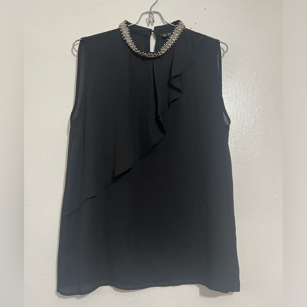 Zara Bejeweled Neckline Chiffon Blouse